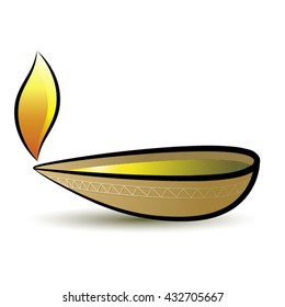 clay oil lamp with flame-vector drawing