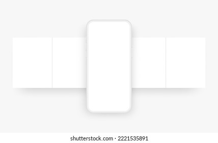 Teléfono de arcilla con pantalla en blanco y plantilla de publicaciones en medios sociales de carrusel. Ilustración vectorial