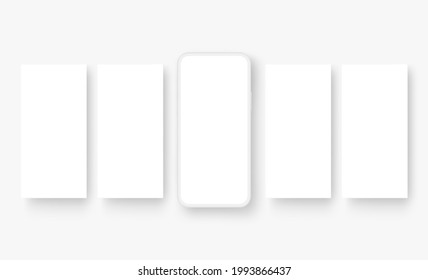 Clay Phone with Blank Screen and Social Media Posts Carousel Template. Vector Illustration