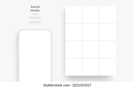 Teléfono de arcilla con plantilla de rompecabezas de medios sociales en blanco para presentaciones de tus cuentas. Ilustración vectorial