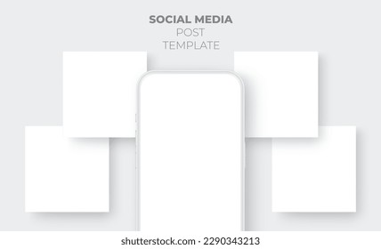 Clay Phone With Blank Square Templates for Social Media Posts Design. Vector Illustration