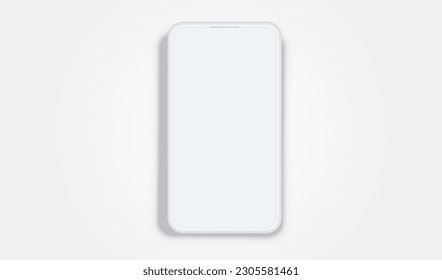 Clay phone mockup front view. White mobile isolated with blank screen for display your ux design, site, presentation and promo. Realistic 3d smartphone laying or standing on desk with shadow.