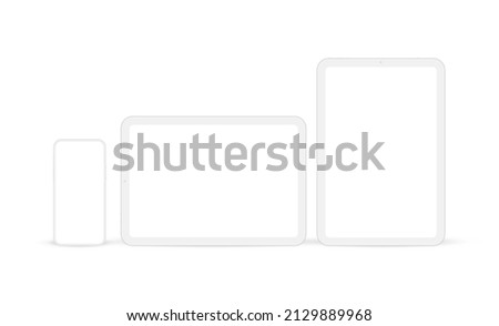 Clay Phone with Tablet Horizontal and Vertical Mockup, Isolated on White Background. Vector Illustration