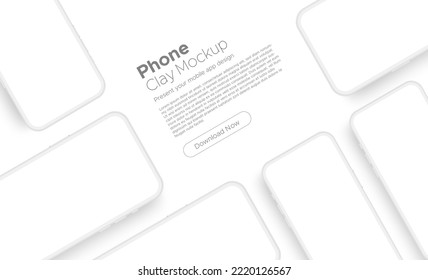 Clay Phones With Blank Screens. Mockup to Showcasing Mobile Web-Site Design And Apps Screenshots. Vector Illustration