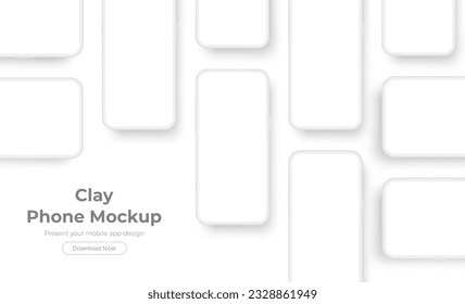 Clay Phones With Blank Screens. Mockup for Mobile App Design With Space for Text. Vector Illustration