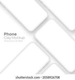 Clay Phones for Showcase Mobile App Design, Isolated. Vector Illustration