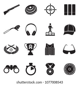 Clay Pigeon Shooting Icons. Black Flat Design. Vector Illustration. 