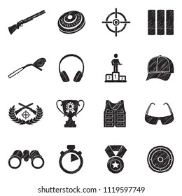 Clay Pigeon Shooting Icons. Black Scribble Design. Vector Illustration.