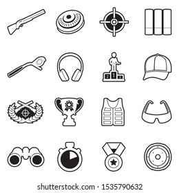 Clay Pigeon Shooting Icons. Line With Fill Design. Vector Illustration.