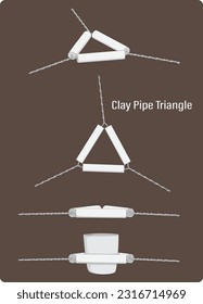 Triángulo de tubería de arcilla aislado en fondo marrón. El triángulo del tubo de arcilla es una herramienta de laboratorio utilizada para apoyar un crisol u otra cerámica sobre una llama de quemador Bunsen para calefacción o secado.
