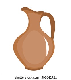 Clay pitcher icon. Brown jug, flat style. Jug isolated on white background. Pitcher logo. Vector illustration