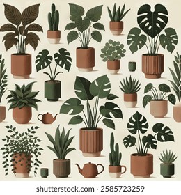 Clay Plant Pots Print Design in Vector