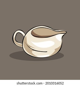 Clay porcelain jug, vessel for sauce, milk. Part of a cookware set. Isolated vector objects.