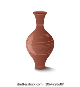 Clay Pot. Ceramic Jug. Beautiful Pottery. Ethnic Crockery. Farm product. Vector illustration.