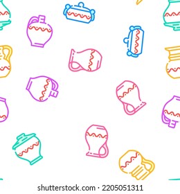 clay pot ceramic pottery bowl vector seamless pattern thin line illustration