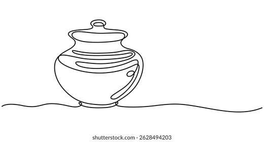 Pote de argila desenho de linha contínua, Um desenho de linha do antigo vaso de argila grego, isolado no fundo branco, Pote de argila, Pote de água-arte de linha, arte de linha única, arte de linha contínua, arte vetorial.