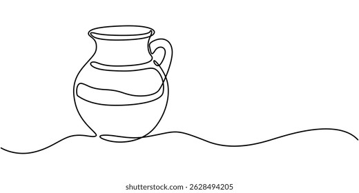 Pote de argila desenho de linha contínua, Um desenho de linha do antigo vaso de argila grego, isolado no fundo branco, Pote de argila, Pote de água-arte de linha, arte de linha única, arte de linha contínua, arte vetorial.