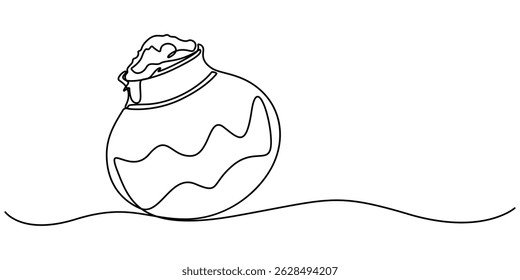 Pote de argila desenho de linha contínua, Um desenho de linha do antigo vaso de argila grego, isolado no fundo branco, Pote de argila, Pote de água-arte de linha, arte de linha única, arte de linha contínua, arte vetorial.