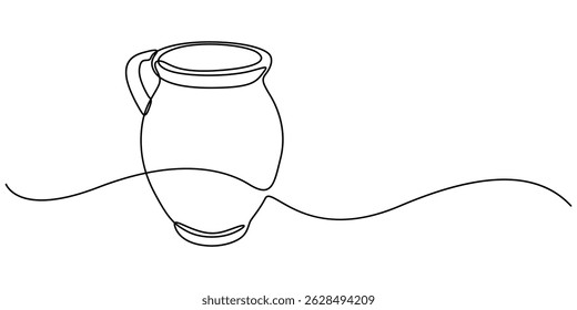 Pote de argila desenho de linha contínua, Um desenho de linha do antigo vaso de argila grego, isolado no fundo branco, Pote de argila, Pote de água-arte de linha, arte de linha única, arte de linha contínua, arte vetorial.