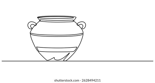 Pote de argila desenho de linha contínua, Um desenho de linha do antigo vaso de argila grego, isolado no fundo branco, Pote de argila, Pote de água-arte de linha, arte de linha única, arte de linha contínua, arte vetorial.