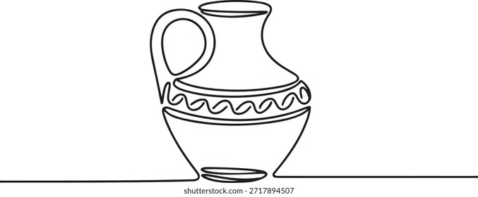 clay pot continuous one line drawing, POTS, Indigenous culture, Sketch, One line drawing of ancient Greek clay vase, isolated on white background, clay jug. antique jug icon. one line Icon drawing