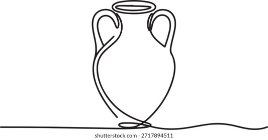 clay pot continuous one line drawing, POTS, Indigenous culture, Sketch, One line drawing of ancient Greek clay vase, isolated on white background, clay jug. antique jug icon. one line Icon drawing