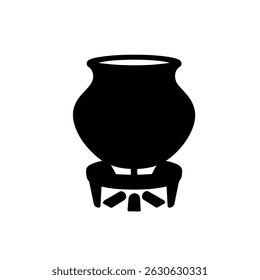 Clay Pot Cooking Meal silhouette vector flat illustration design.