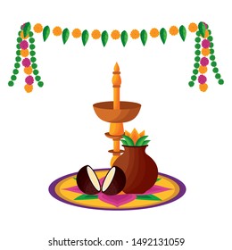 Clay pot design, Onam festival celebration culture traditional india and holiday theme Vector illustration