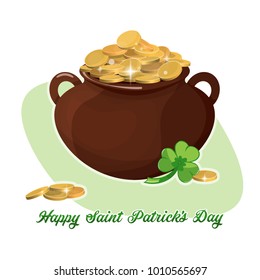 The clay pot of gold for St. Patrick s Day. Stock vector.