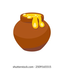 Clay pot with honey, cartoon jar of honey.