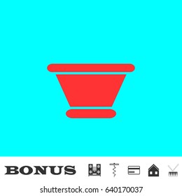 Clay pot icon flat. Red pictogram on blue background. Vector illustration symbol and bonus buttons Music center, corkscrew, credit card, house, drum