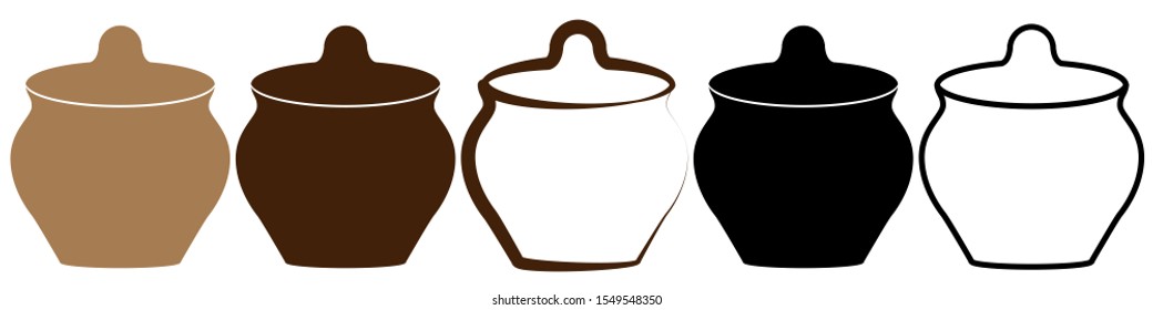 Clay pot isolated on white background. set of ceramic pots of different colors and strokes. Flat and outline vector illustration