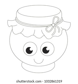 Clay Pot Jam Funny cartoon. Colorless outlined illustration with thin line black stroke