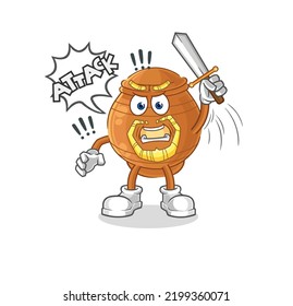 the clay pot knights attack with sword. cartoon mascot vector