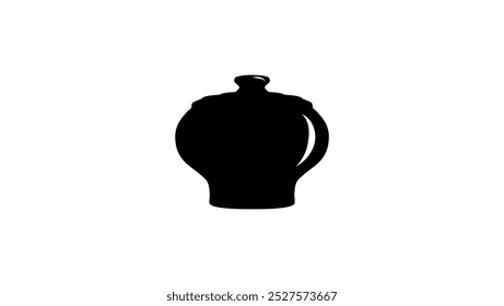 Clay Pot with Lid, black isolated silhouette