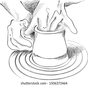 Clay Pot Making Digital Drawing/Vector