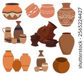 Clay pot, mud pot illustration, 2d animated pot, village style pot vector 