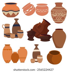 Clay pot, mud pot illustration, 2d animated pot, village style pot vector 