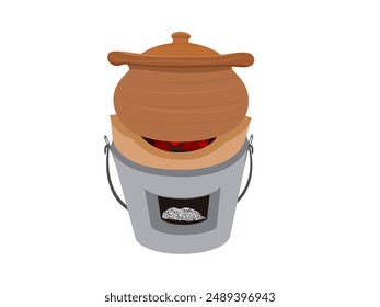 Clay pot on white background.