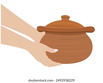 Clay pot on white background.