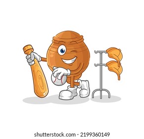 the clay pot playing baseball mascot. cartoon vector