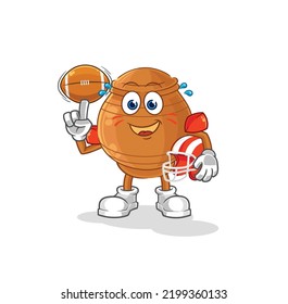 the clay pot playing rugby character. cartoon mascot vector