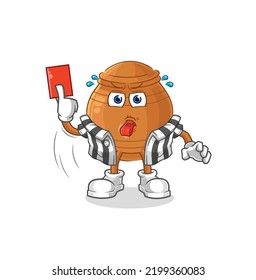 the clay pot referee with red card illustration. character vector
