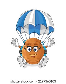 Skydiving-Charakter des Tontopfes. Cartoon-Maskottvektor