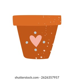 clay pot with a texture. Flat isolated color illustration with doodle elements. It is suitable for postcards, prints, blog design, children's books, packaging design, and spring projects.