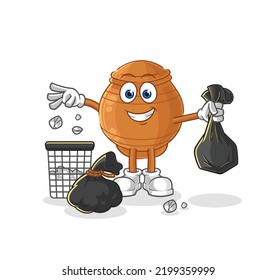 the clay pot Throw garbage mascot. cartoon vector