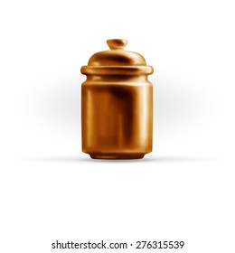 Clay pot under the lid for food, cereals and sugar, kitchen, logo, vector drawing with space for text