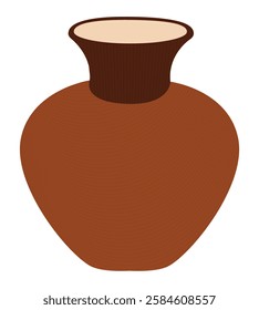 Clay pot with wide body and narrow neck, handmade earthenware for storage and decor vector illustration