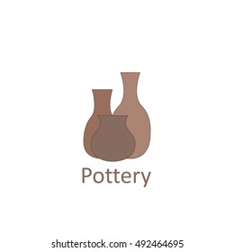 Clay pots. The emblem or logo pottery workshop and store. Vector illustration.