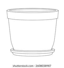 Clay pots. Flowerpot. Vector illustration isolated on white. Black line. Coloring page.